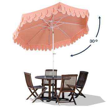 Tracy 9 ft. Classic MidCentury Scalloped Fringe Market Patio Umbrella